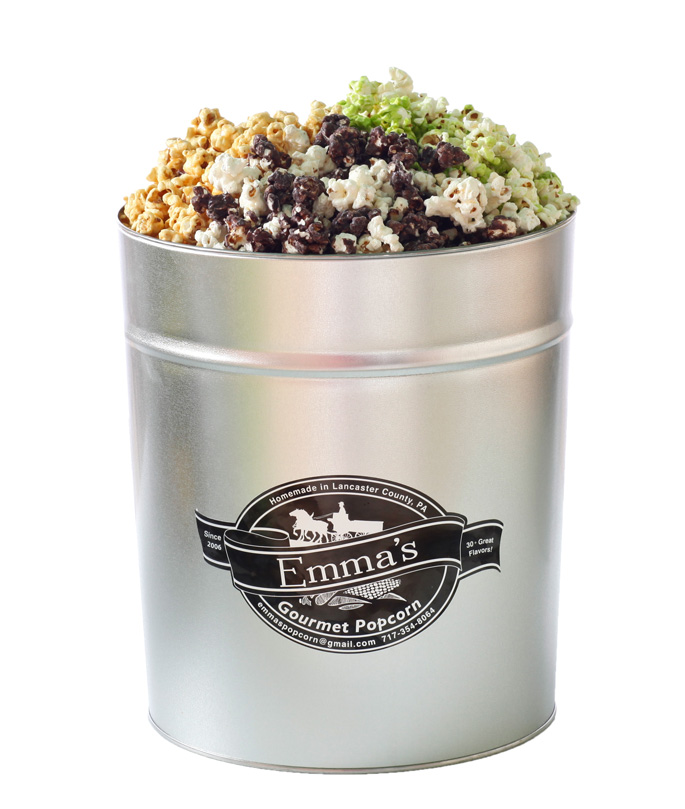 3.5 Gallon Tin Filled with 1, 2, or 3 Flavors of Popcorn!